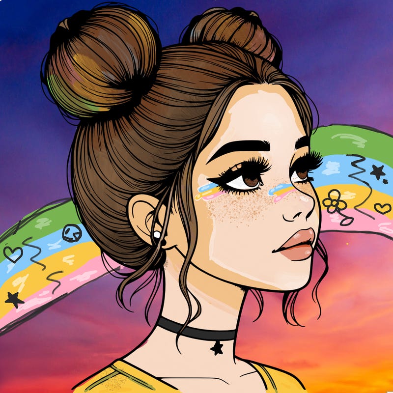 realistic girl with buns on the top of her head