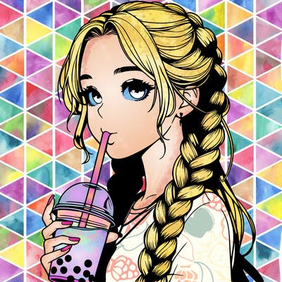 realistic girl with braided hair drinking boba