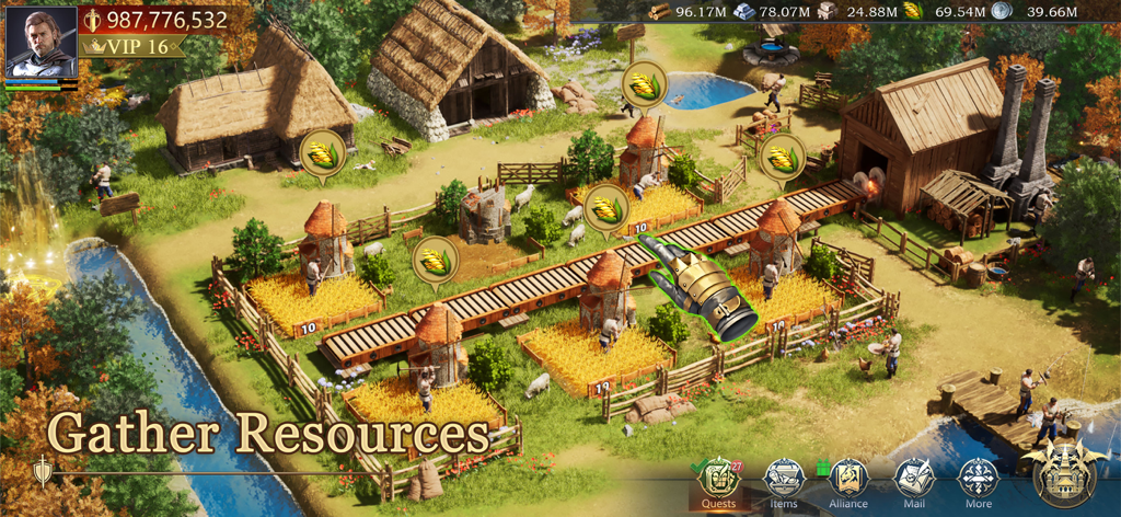 Game of Kings:The Blood Throne - In-game screenshot of Game of Kings showing peasants harvesting grain to gather resources for empire building.