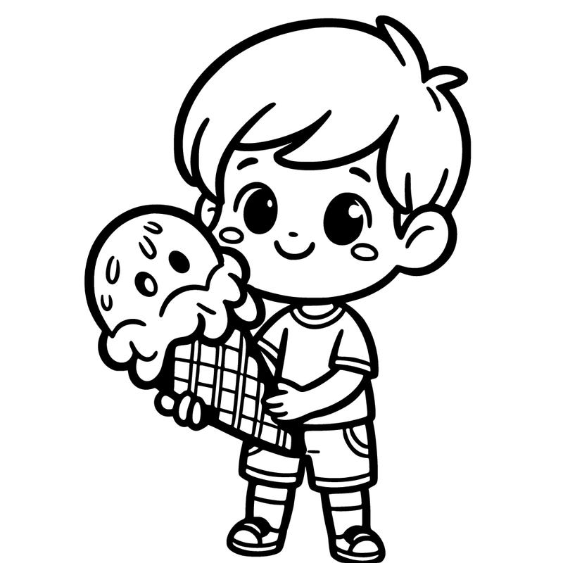 little boy holding a large ice cream cone.