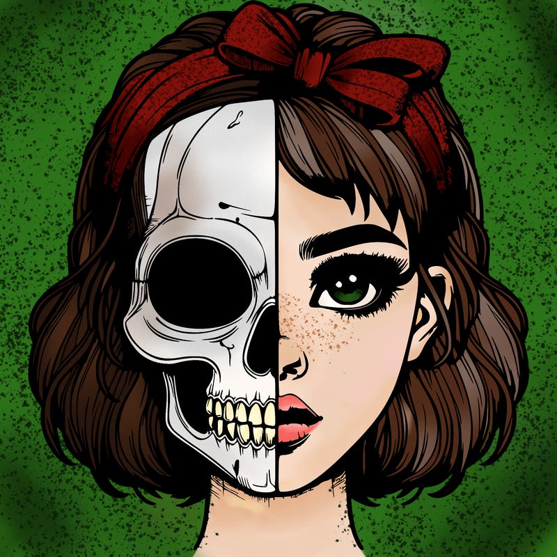 realistic girl with half skull mask