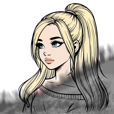 realistic girl with a high ponytail