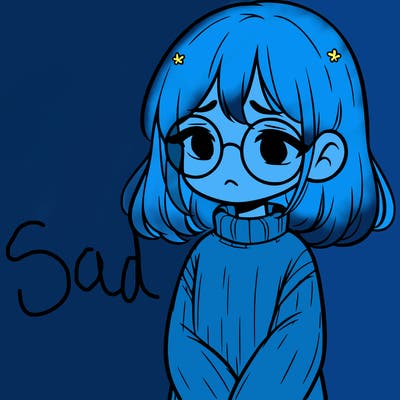 sad girl with glasses in a sweater