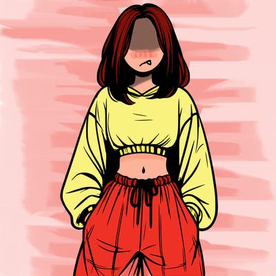realistic girl faceless with baggy pants and a crop top