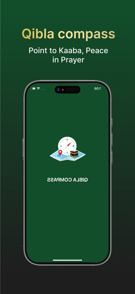 Muslim Prayer - Qibla Compass - Muslim Prayer app showing the Qibla compass feature to find the direction of the Kaaba
