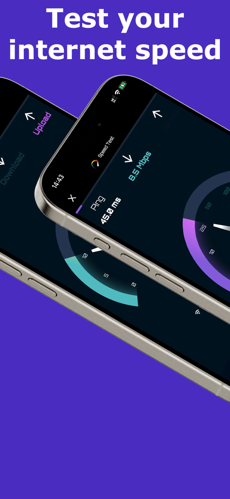 Interfaccia dell'app SpeedTest su iPhone che mostra velocità di Internet e risultati del ping