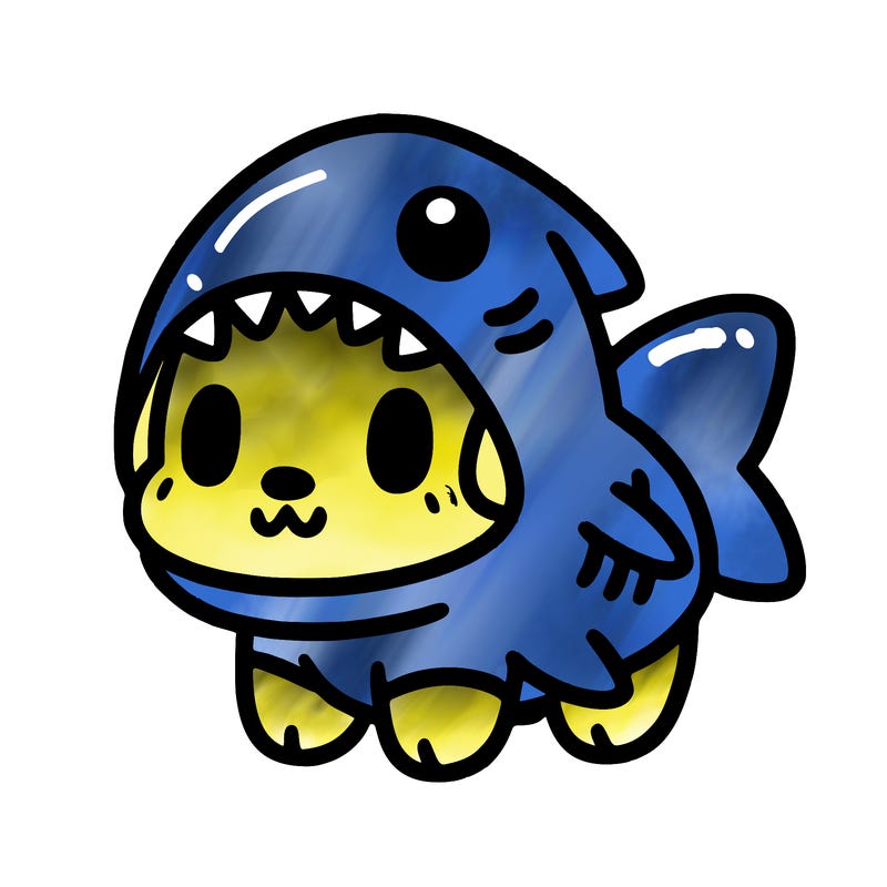 cute dog wearing a shark costume