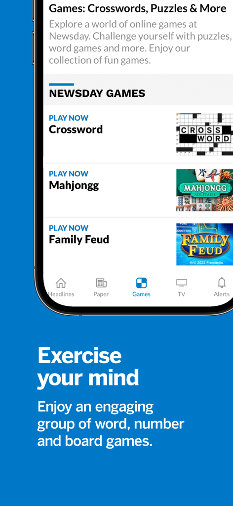 Newsday - Newsday Mobile App Spielebereich mit interaktiven Kreuzworträtseln und Rätseln