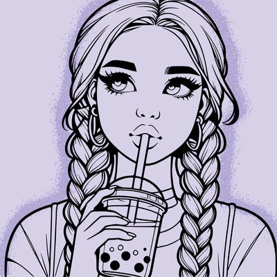 realistic girl with braided hair drinking boba