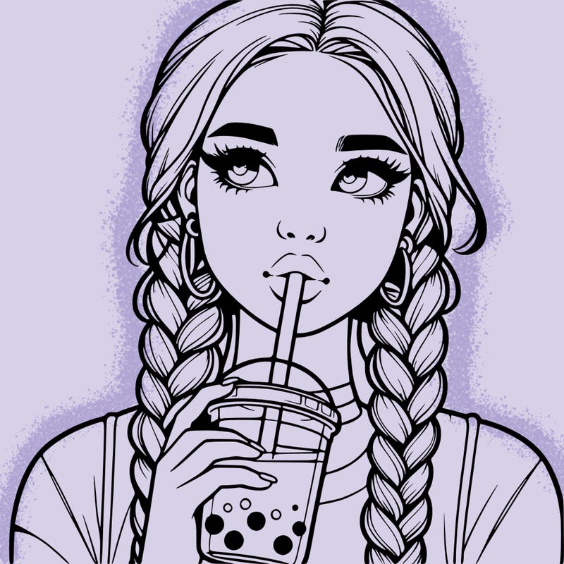 realistic girl with braided hair drinking boba