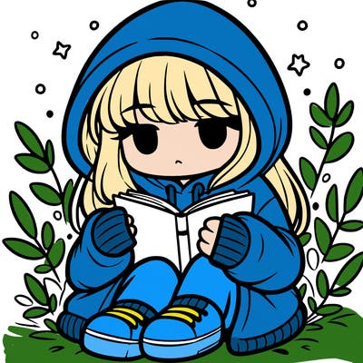 girl in oversized hoodie reading a book