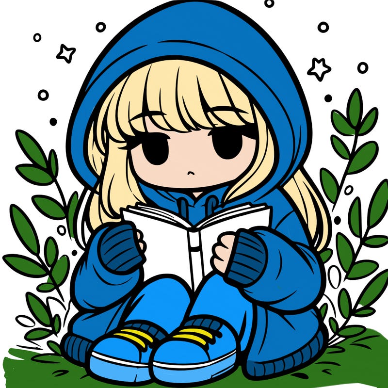 girl in oversized hoodie reading a book