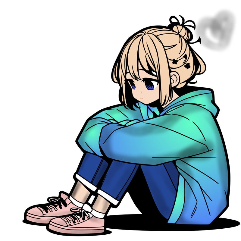 sad anime girl sitting alone