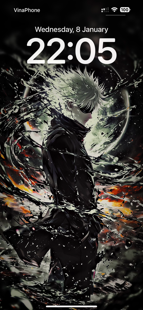 Cool Anime Wallpaper - Fond d'écran de personnage anime Gojo Satoru sur un écran de verrouillage iPhone