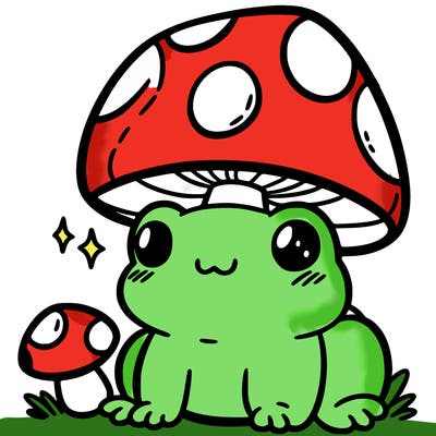 a cute frog with a mushroom hat