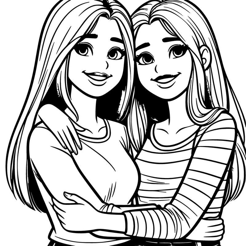 two very realistic teenage girls side hugging and smiling