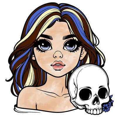 realistic girl with skull