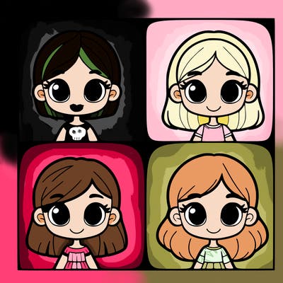 four sections with a girl in each section