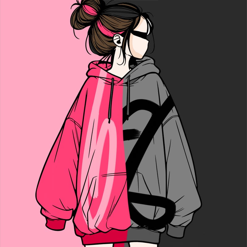 realistic girl with a oversized sweatshirt on and a bun