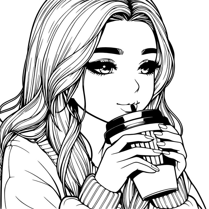 realistic girl drinking coffee