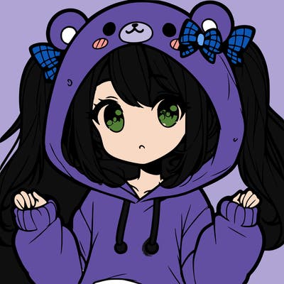cute anime girl with ponytails and a cute bear hoodie
