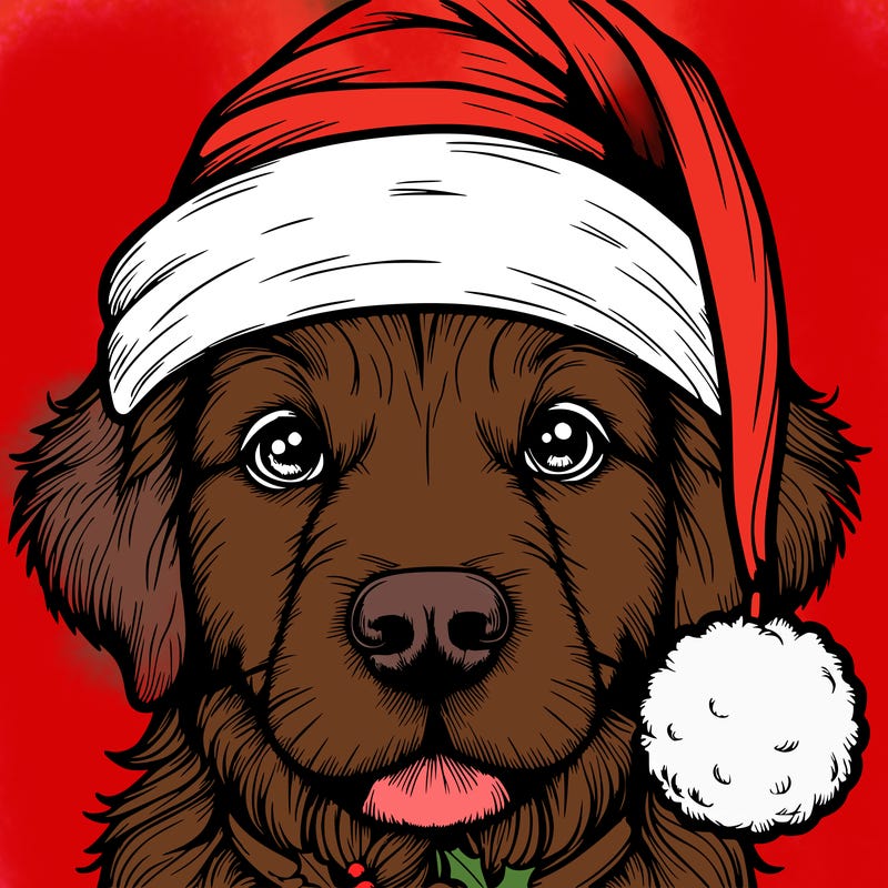 realistic dog with a christmas hat