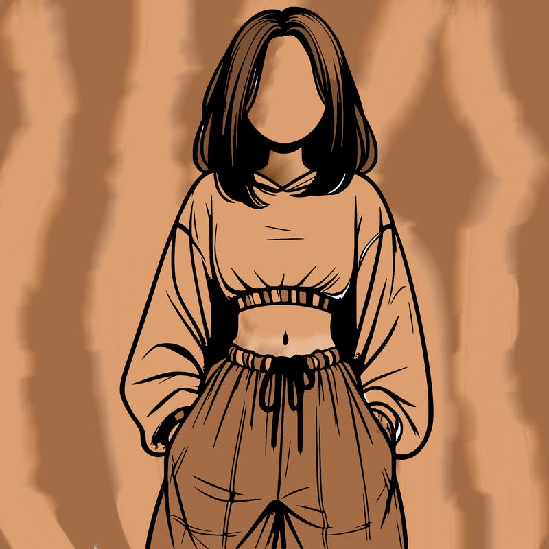 realistic girl faceless with baggy pants and a crop top