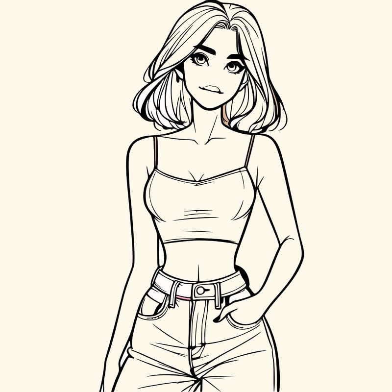 a realistic girl with a crop top and jeans