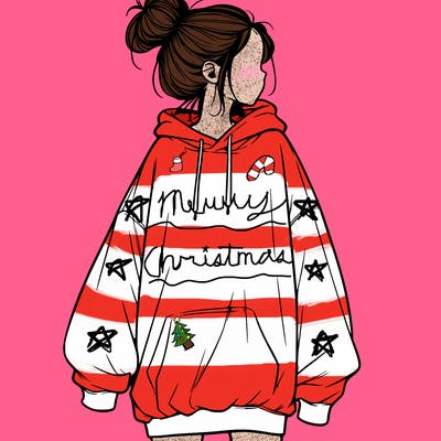 realistic girl with a oversized sweatshirt on and a bun