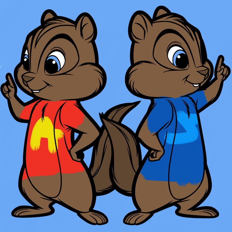 two tamias standing up split realistic