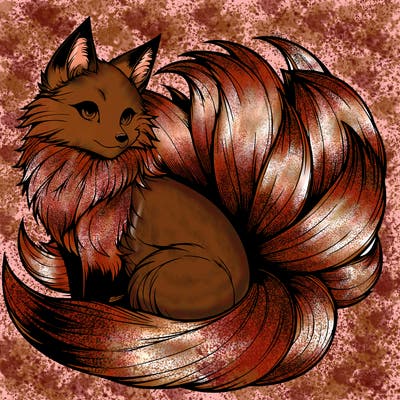 realistic detailed 9 tailed anime fox