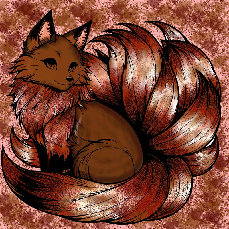 realistic detailed 9 tailed anime fox