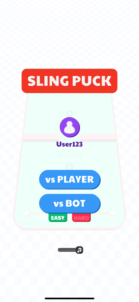 Sling Puck 3D Disk Battle Game - Main menu screen of Sling Puck 3D game showing options for local multiplayer and bot modes