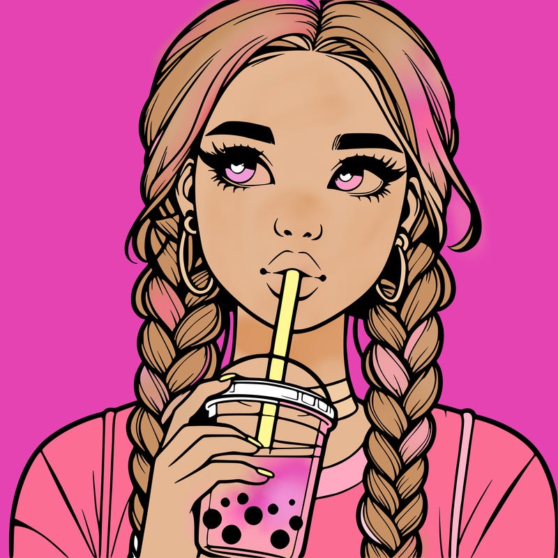 realistic girl with braided hair drinking boba
