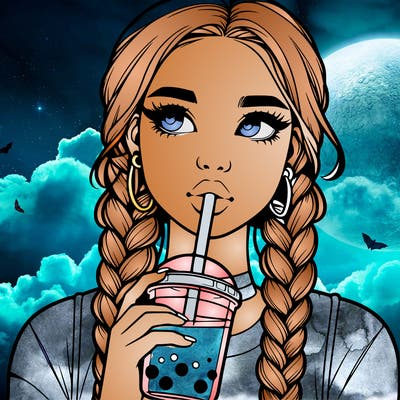 realistic girl with braided hair drinking boba