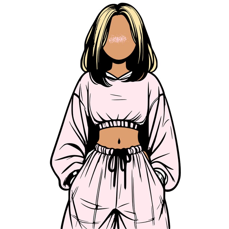 realistic girl faceless with baggy pants and a crop top