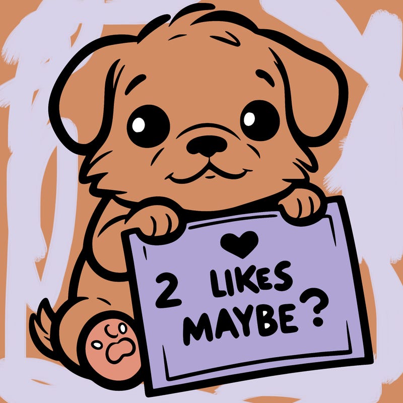 a puppy holding a sign that says 2 likes maybe?