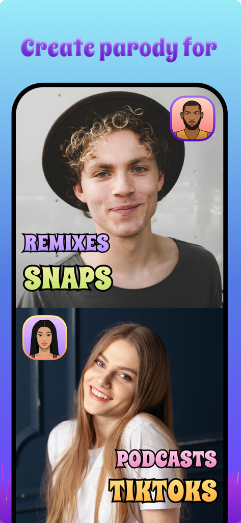 Prank Voice Changer - A young man and woman demonstrating how to create parodies for TikTok and Snaps using the Prank Voice Changer app.