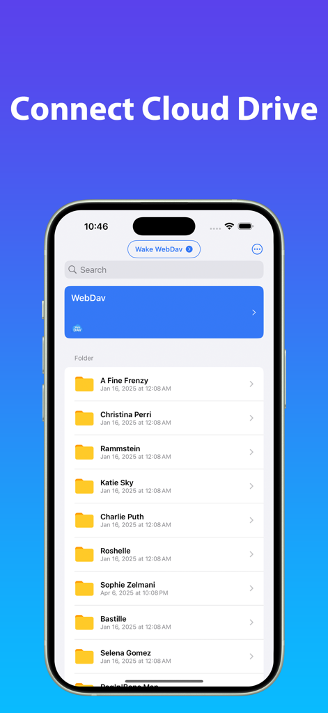 MP3 Tag Pro：Music Tag Editor - MP3 Tag Pro interface displaying music folders from a WebDAV cloud connection.