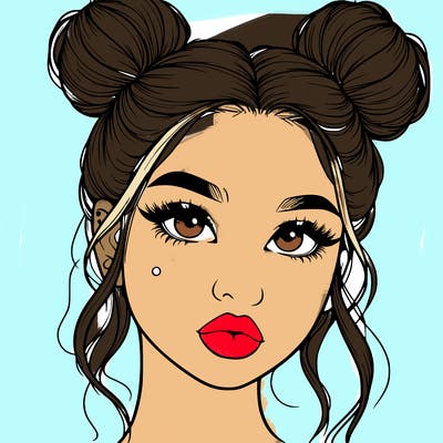 realistic girl with two buns on her hair and lips