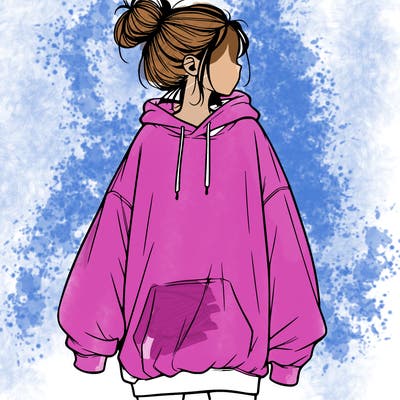 realistic girl with a oversized sweatshirt on and a bun