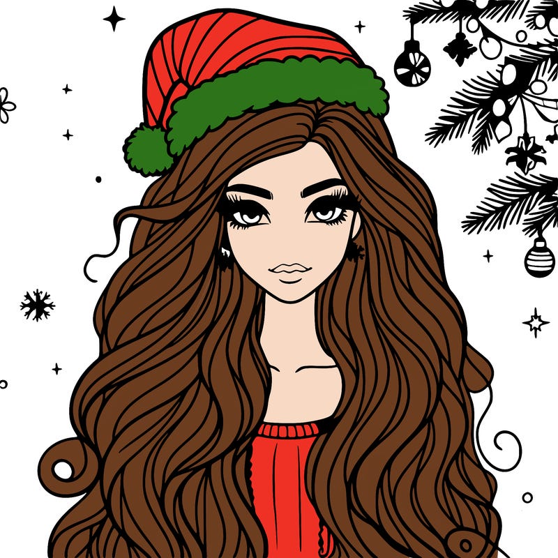 christmas fashionable female model and long hair