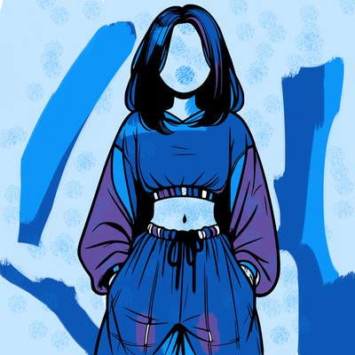 realistic girl faceless with baggy pants and a crop top