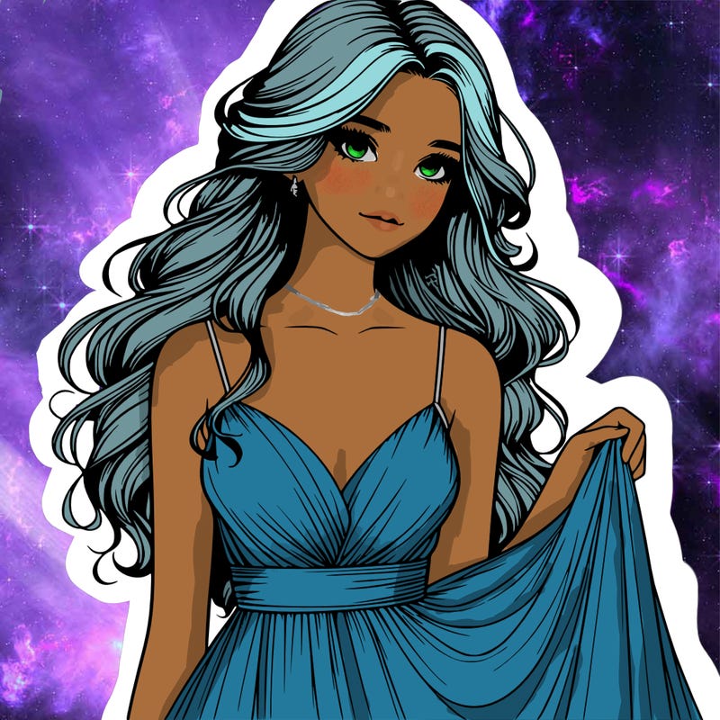 realistic girl in flowy silky prom dress