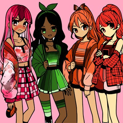 teen manga girls group of 4