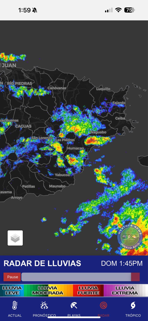 Real-time rain radar map of Puerto Rico on NextWeather mobile app