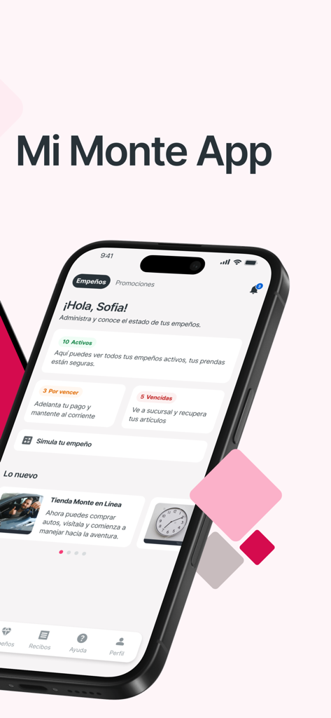 Dashboard dell'app Mi Monte che visualizza gli oggetti impegnati attivi e le funzionalità di gestione dei prestiti