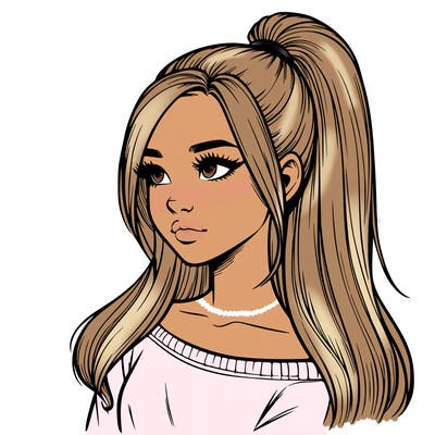 realistic girl with a high ponytail