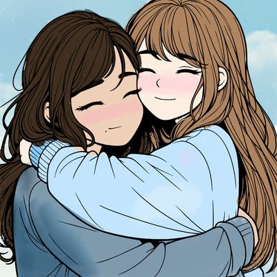 realistic two girls hugging