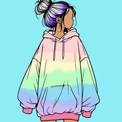realistic girl with a oversized sweatshirt on and a bun